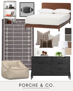 a bedroom with furniture and decor in it