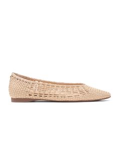 Our neutral pointed-toe ballet flat is crafted of luxurious faux leather. This breathable shoe includes an intricate lattice woven design that takes our artisans up to three and a half hours to weave, utilizing over 100 expertly cut straps. We covered our footbeds with a soft breathable leather lining for added durability and comfort. This flat is complete with our signature grosgrain backtab and gold Birdies logo. | The Goldfinch - Dawn Woven Birdies Flats The Goldfinch, Pointed Ballet Flats, Goldfinch, Breathable Shoes, Woven Design, Sandals For Sale, Outdoor Wear, Ballet Flat, The Chic