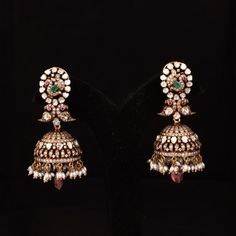 Mayuri Elegance Victorian Jhumkis Victorian Jhumkas, Beads Haram, Gold Jhumkas, Diamond Jhumkas, Buy Earrings Online, Antique Gold Earrings, Victorian Jewellery, Antique Gold Jewelry Indian, Victorian Earrings