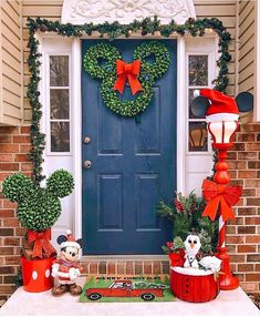 mickey mouse christmas decorations on the front porch