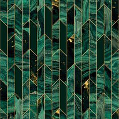 an abstract green and gold mosaic tile pattern