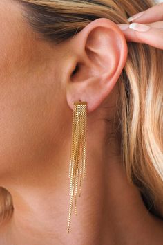 Details Gold Plated Box Chain Tassel Dangle Earrings Sizing Approx. 3 inches