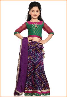 Designed with bandhej print, dangles and patch border work.Green chanderi silk choli and purple faux chiffon jacquard dupatta. comes along with thisHalf to one inch may differ in measurement. We sell all kinds of Kidswear. Indian Kids Wear | Kids Collection | Indian Kids Kurta | Kids Kurta Payjama | Kids Indian Dresses | Indian Kids Outfit | Kids Kurta Set | Pajama And Kurta | Traditional Kids Wear | Party Wear Kids Wear | Wedding Kids Wear | Kids Sherwani | Kids Dhoti Kurta | Kids Dhoti Kurta S Crepe Lehenga, Kids Salwar Kameez, Bandhej Print, Kids Indian Wear, Sari Shop, Kids Lehenga Choli, Kids Kurta, Kids Lehenga, Utsav Fashion