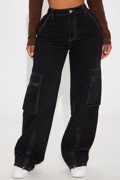 Available In Black Wash. Straight Leg Jean Cargo Pockets Zipper Split Hem 12" High Rise 32" Inseam Non Stretch 88% Cotton 8% Viscose 4% Polyester Imported | Zora Zipper Non Stretch Straight Leg Jeans in Black Wash size 1 by Fashion Nova Wide Leg Dress Pants, Split Hem, Size 13, Dress Pants, Straight Leg Jeans, Leg Jeans, Black Pants, Fashion Nova, Black Jeans