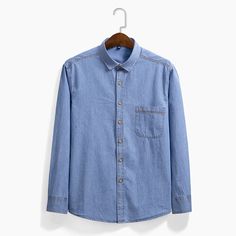 Material: Cotton • Sleeve Length (Cm): Full • Style: Casual • Item Type: Shirts • Collar: Turn-Down Collar • Shirts Type: Casual Shirts • Fabric Type: Broadcloth • Sleeve Style: Regular • Error: 2.5 CM • Fabric: 100% Cotton Solid Collared Denim Shirt, Collared Solid Denim Shirt, Solid Denim Collared Shirt, Light Indigo Long Sleeve Shirt For Spring, Slim Fit Collared Denim Shirt, Slim Fit Denim Collared Shirt, Spring Slim Fit Medium Wash Shirt, Slim Fit Denim Blue Shirt For Spring, Medium Wash Slim Fit Shirt For Spring