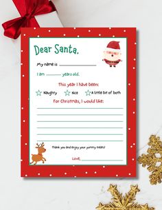 a christmas letter to santa is on the table