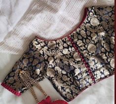 Buy Brocade Boat Neck Blouse Indian Designer Blouse Elbow Online in India - Etsy Boat Neck Crop Top Lehenga, Crop Top Blouse Designs Latest Boat Neck, Boat Neck Saree Blouse, Brocade Blouse Designs, Simple Blouses, Blouse Sari, Blouse Lehenga, Blouse Crop Top, Boat Neck Blouse Design