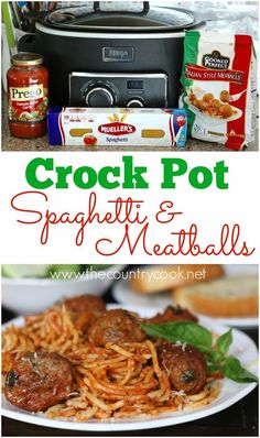 Crock Pot Spaghetti, Spaghetti Meatball Recipes, Crockpot Spaghetti, Slow Cooker Meal, Spaghetti Meatballs, Crock Pot Meatballs, Country Cook, The Country Cook, Crockpot Dishes