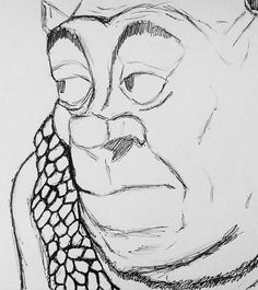 a black and white drawing of an old man's face with his eyes closed