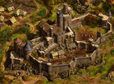 an aerial view of a medieval castle