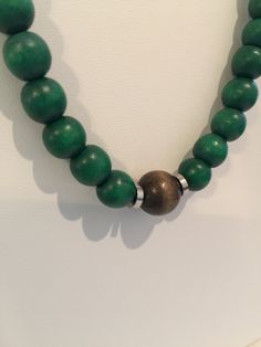 Beautiful Green Polished Wood Bead Necklace on Leather, Quality Green Wood Beads, Matching Earrings, Center Bead with Stainless Steel Beads on Either Side, Glue Bead Closure, Easy Over the Head,  Gift for Wife, Gift for Girlfriend, BONUS Free Extra Earrings Set with Purchase, Extra Earrings, Leather Necklaces, Polished Wood, Art Jewelry Design, Wood Bead Necklace, Hippie Necklace, Wood Polish, Green Wood, Discount Sale