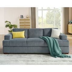 a living room scene with focus on the couch