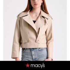 in stock Luxury Leather Cropped Jacket For Fall, Beige Leather Biker Jacket For Fall, Double-breasted Leather Outerwear For Spring, Modern Beige Leather Outerwear, Classic Leather Cropped Jacket For Spring, Elegant Leather Cropped Jacket For Spring, Chic Beige Biker Jacket For Spring, Luxury Spring Double-breasted Leather Jacket, Luxury Double-breasted Spring Leather Jacket