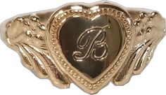 Gold Engraved Initial Ring, Classic Gold Initial Ring Collectible, Gold Engraved Initial Ring Collectible, Vintage Engraved Rings For Valentine's Day, Vintage Engraved Ring For Collectible, Vintage Personalized Engraved Ring For Collectors, Vintage Gold Initial Ring Stamped 14k, Gold Engraved Heirloom Heart Ring, Engraved Gold Heart Heirloom Ring