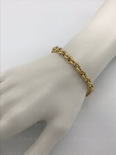 "14K Yellow Gold Oval Link Rolo Bracelet, 7.50\" Inch, 6.2mm Thick, Yellow Gold Bracelet, Real Gold Bracelet, 14K Oval Bracelet,Women Bracelet High quality, elegant and shiny Oval Link Bracelet. Crafted from guaranteed 100% 14K Gold. Width: 8.5 MM Length: 7.50\" Weight : 5.80 Gram Closure: Lobster Claw Metal: 14K Yellow Gold Hollow Gold Bracelet SHIPPED FROM NEW YORK CITY FREE SHIPPING on all orders 30 Day Return Hassle Free Weight is approximate and may not be always exactly as stated At GoldMa Formal Rolo Chain Bracelet, Elegant Oval Bracelet With Rolo Chain, Elegant Oval Bracelets With Rolo Chain, Elegant Oval Rolo Chain Bracelet, Classic Oval Cable Chain Bracelets, Yellow Gold Oval Link Tennis Bracelet, Classic Hallmarked Oval Link Chain Bracelet, Formal Oval Gold Bracelet With Cable Chain, Gold Oval Tennis Bracelet With Jubilee Design