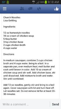 the recipe for chicken soup is displayed on an iphone screen, with instructions to make it