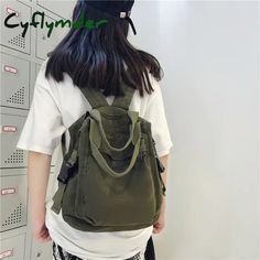 Cyflymder Brand Women Backpacks Green Canvas Rucksack Quality Laptop School Student Bag Female Casual Khaki School Backpack, Casual Khaki Backpack For School, Khaki Backpack With Zipper Closure, Khaki Softback Backpack With Large Capacity, Khaki Satchel Backpack For School, Trendy Khaki School Backpack, Trendy Khaki Backpack For School, Casual Green Satchel Backpack, Trendy Khaki Backpack For Outdoor