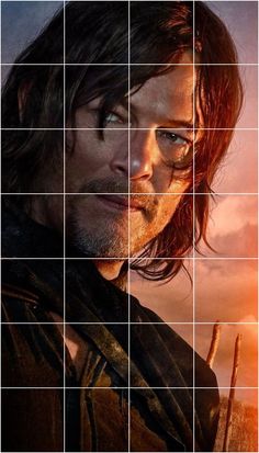 the walking dead season 3 character poster with grids in front of him and his face