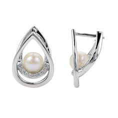 5.5-6mm Cultured Freshwater Pearl and Topaz Double Pear Earrings An open, pear-in-pear design gives this topaz-accented earring a clean simplicity that feels so modern. Discover a new way to wear the classic beauty of pearls.         Each approx. 5/8"L x 1/2"W     Stamped .925 sterling silver; polished finish      Pierced with hinged closures   Stone Information       All sizes and weights approximate     White Cultured Freshwater Pearl: Off-round (5.5-6mm)     White Topaz: Round; 0.09ctw Pear Earrings, Classic Beauty, White Topaz, Fresh Water, Freshwater Pearls, Topaz, Pear, Jewelry Earrings, 925 Sterling Silver