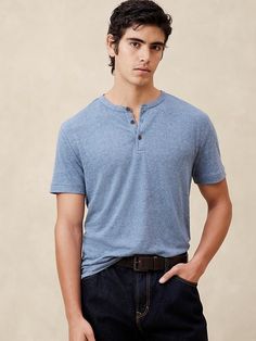 Linen-Blend Henley | Banana Republic Factory Summer Shopping, Banana Republic Factory, Keep Your Cool, Linen Blend, Breathable Fabric, Banana Republic, Short Sleeves, Spring Summer, Italy