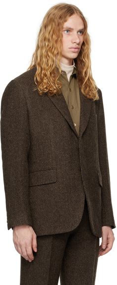 Relaxed-fit lightweight wool- and alpaca-blend tweed blazer. · Notched lapel · Button closure · Welt and flap pockets · Darts at front · Three-button surgeon's cuffs · Central vent at back hem · Welt pockets at interior · Full cupro satin lining Supplier color: Brown tweed Formal Tweed Blazer With Patch Pockets, Single Breasted Tweed Blazer For Work, Tweed Blazer With Hidden Button Closure And Lapel Collar, Single-breasted Tweed Jacket With Notch Lapel, Business Tweed Jacket With Hidden Button Closure, Tweed Blazer With Hidden Button Closure And Notch Lapel, Winter Tweed Blazer With Patch Pockets, Wool Tweed Jacket With Single Button For Workwear, Single Button Wool Tweed Jacket For Work