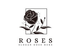 a black and white rose logo on a white background