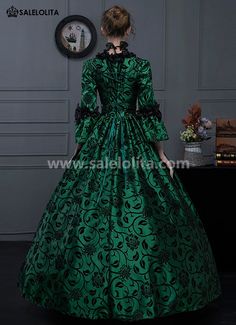 Women Green Victorian Ball Gown Renaissance Gothic Dress Condition: Brand New  Color:Blue/Wine Red/Green  Material: This dress made of High Quality Brocade, soft,smooth and comfortable to wear  Sleeve Length: Long Flare Sleeve  Dresses Length:Floor-Length  Neckline:  Square Collar  Decoration: Ruffles + Lace  Package Includes:  Dress    The length of skirt about 45 inches (114 cm) long from waist to hem regardless of size. This dress is pictured with a 6-hoop skirt Petticoat underneath to a Fitted Long Sleeve Victorian Dress For Banquet, Elegant Long Sleeve Gown For Costume Party, Fitted Winter Ball Gown Dresses, Fitted Ball Gown For Winter, Fitted Ball Gown Dresses For Winter, Vintage Long Sleeve Gown For Banquet, Winter Evening Floor-length Gown, Green Winter Costume Party Dress, Green Winter Dress For Costume Party