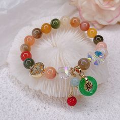 🌺 Note Before Buy Size of the bracelet in my store is suitable for wrist size 6-6.5 inch. Beads Color of the colorful bracelet may be different from the pictures show, we make it by ramdon color beads. 🌺 Features It is a beautiful work of art, a delicate handicraft. 🌺 Mother's Day is coming, this can be used as a mother's day gift for your mother to bring luck and happiness to your mother, at the same time, this 14K Gold Plated Chain Bracelet  is also a great birthday gift, it is so elegant a Polish Baking, Female Bracelets, Bracelet For Girls, Good Luck Bracelet, Jade Crystal, Floral Pendant, Jade Bracelet, Agate Bracelet, Birthday Jewelry Gift