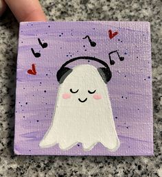 a painting of a ghost with headphones and music notes on it's ears