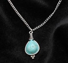 Handmade Tibetan Silver Waterdrop synthetic Turquoise pendant necklace with chain. This gorgeous necklace is something truly lovely you could wear every day. A lovely gift for that special someone. Matching turquoise water drop earrings available from our shop.  Made with  ⭐ Tibetan silver waterdrop synthetic turquoise charm (measures 32x15mm) ⭐ 18 inch,20 inch or 22 inch silver plated curb chain Item will be sent on a decorative card and wrapped in tissue paper before posting Please do not wear Turquoise Drop Jewelry Gift, Turquoise Drop Jewelry As A Gift, Turquoise Drop Necklace For Jewelry Making, Silver Pendant Drop Necklace For Gift, Silver Chain Pendant Drop Necklace As Gift, Handmade Turquoise Drop Necklaces, Handmade Turquoise Drop Necklace, Turquoise Teardrop Pendant Jewelry, Nickel-free Turquoise Teardrop Pendant Necklace As Gift