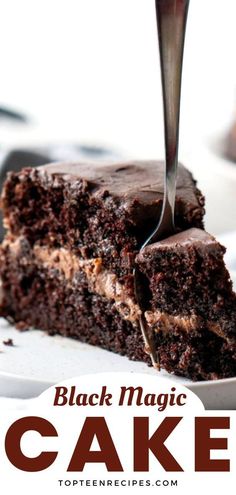 a close up of a piece of cake on a plate with a fork in it