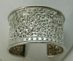 (eBay) Vintage 1-3/4" Wide Sterling 925 Floral Repousse Cuff Bracelet 53.1 NF Thailand Classic Formal Cuff Bracelet With Intricate Design, Classic Intricate Cuff Bracelet For Formal Occasions, Elegant Cuff Jewelry With Intricate Design, Elegant Cuff Bracelet With Intricate Design, Elegant Engraved Cuff Bracelet For Ceremonial Occasions, Elegant Engraved Ceremonial Cuff Bracelet, Elegant Ceremonial Engraved Cuff Bracelet, Elegant Etched Cuff Bracelet, Elegant Ceremonial Cuff Bracelet