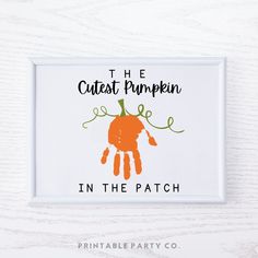 the printable pumpkin in the patch is displayed on a white background with an orange handprint