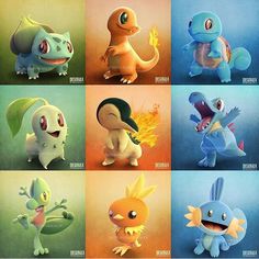 the different types of pokemons are depicted in this image, and each has their own character