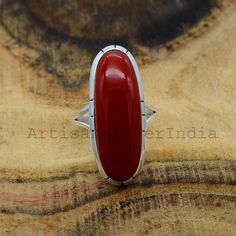 Red Coral Ring, Antique Ring, 925 Silver Ring, Big Stone Ring, Oval Shape Ring, Coral Ring, Gift For Her, Silver Ring, Wedding Ring, On Sale. Material: 925 Solid Sterling Silver Gemstone: Red Coral  Stone Shape: Oval Stone Size: 10x30 mm Weight: 5.86 GM Genuine 925 Solid Silver Handmade Ring Lowest Price Guaranteed ''Spring Trends'' THIS ALL DESIGN IS CRATED BY ARTISANSILVERINDIA ITS ORIGINAL DESIGN NO OTHER SITE IS SELLING THIS !! One-Of-Kind Item !! !! Artisan jewelry !! !! Halloween !! !! Christmas Day !! !! Christmas Offer !! !! Etsy Cyber 2020 !! Jaipur Silver 925 !! Best Seller bridesmaid Gift !! !! personalized jewelry  !! Birth Stone Earring !! Boho Magic Silver Boho Magic Silver Jewellery personalized gift best_friend_gifts A one-of-a-kind community Peace of mindetsy-gift-guides/g Handmade Red Toe Ring, Spiritual Red Rings For Wedding, Bohemian Red Anniversary Rings, Spiritual Red Sterling Silver Ring, Red Bohemian Sterling Silver Rings, Bohemian Red Sterling Silver Rings, Red Coral Stone, Red Coral Ring, Her Wedding Ring