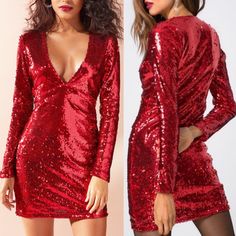 Motel Rocks Sequin Ruby Dress Red V-neck Mini Dress For Party Season, Red Winter Party Bodycon Dress, Winter Party Red Bodycon Dress, Christmas Club Mini Dress, Red Bodycon Dress For Winter Night Out, Red Mini Dress For Club And Party Season, Red Sequin Dress For Winter, Red Sequined Dresses For Winter, Christmas V-neck Mini Dress For Date Night