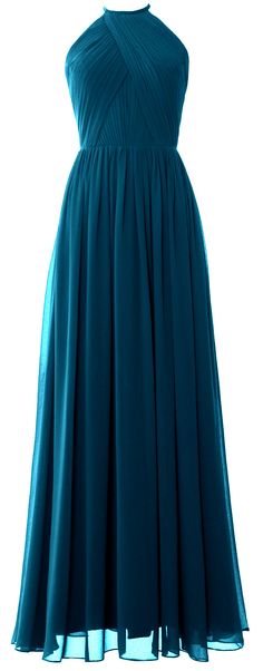 a blue dress on a mannequin neckline with an open back and pleaed skirt