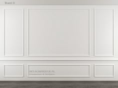 an empty room with white walls and wood flooring is shown in this 3d image