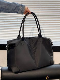 BirdinBag - Stylish Black Double Handle Travel Bag: Minimalist Design, Ideal Size Minimalist Large Capacity Bags For On-the-go, Solid Color Large Capacity Satchel For Business, Solid Color Double Handle Bags For On-the-go, Trendy Solid Color Box Bag For Travel, Solid Color Rectangular Box Bag For Travel, Versatile Handheld Satchel For Travel, Trendy Double Handle Shoulder Bag With Luggage Sleeve, Versatile Handheld Shoulder Bag For Travel, Solid Color Business Shoulder Bag