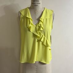 Zara Yellow Ruffle V Neck Tank Blouse Bust 40” Elegant Yellow V-neck Top, Yellow Sleeveless Top With Ruffles, Elegant Yellow Summer Blouse, Zara Yellow Spring Blouse, Zara Yellow Spring Tops, Elegant Yellow Sleeveless Blouse, Elegant Sleeveless Yellow Blouse, Elegant Yellow Tops For Summer, Elegant Yellow Summer Tops