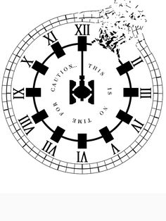 a black and white clock with roman numerals on it's face is shown