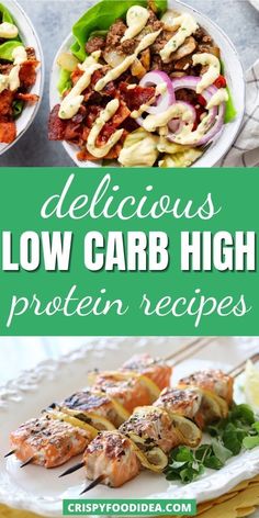 delicious low carb high protein recipes with the title overlay that reads delicious low carb high protein