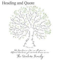 the winter's family tree is shown in green and white with words written on it