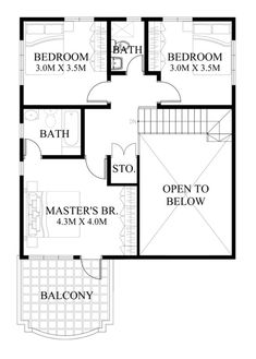 the floor plan for a two story house with three bedroom and an open kitchen area