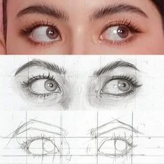 a woman's eyes are shown in three different ways