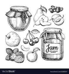 an illustration of jam and fruits