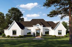 this is an artist's rendering of the front elevation of these luxury home plans