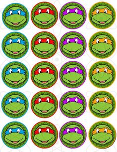 the teenage mutant turtles stickers are shown in different colors and sizes, including red, green