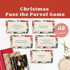 christmas pass the parcel game with cards and scissors