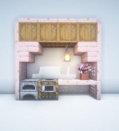 an image of a kitchen in minecraft with the oven and sink visible from above